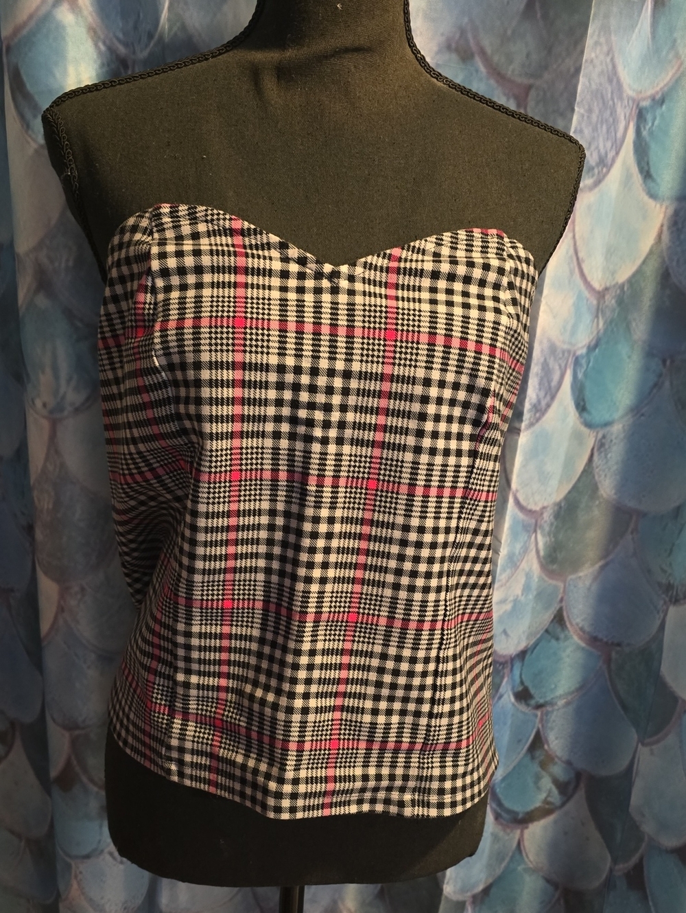 torrid Black, White & Pink Plaid Strapless Corset Tank